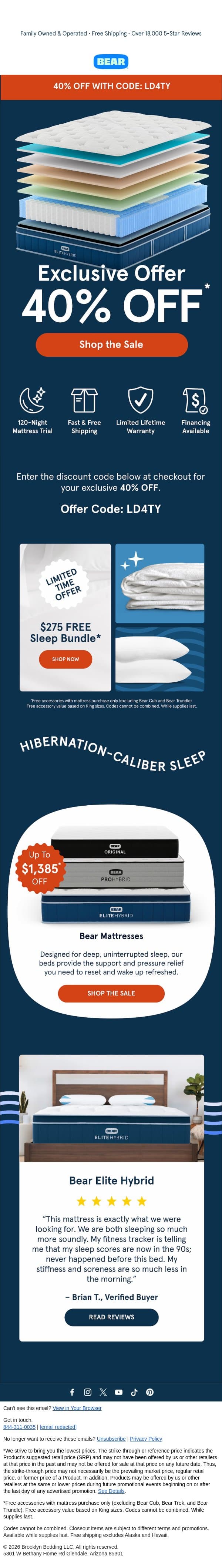 FREE Bear Bundle + 40% Off Subscriber Special ✨ email from Bear Mattress screenshot