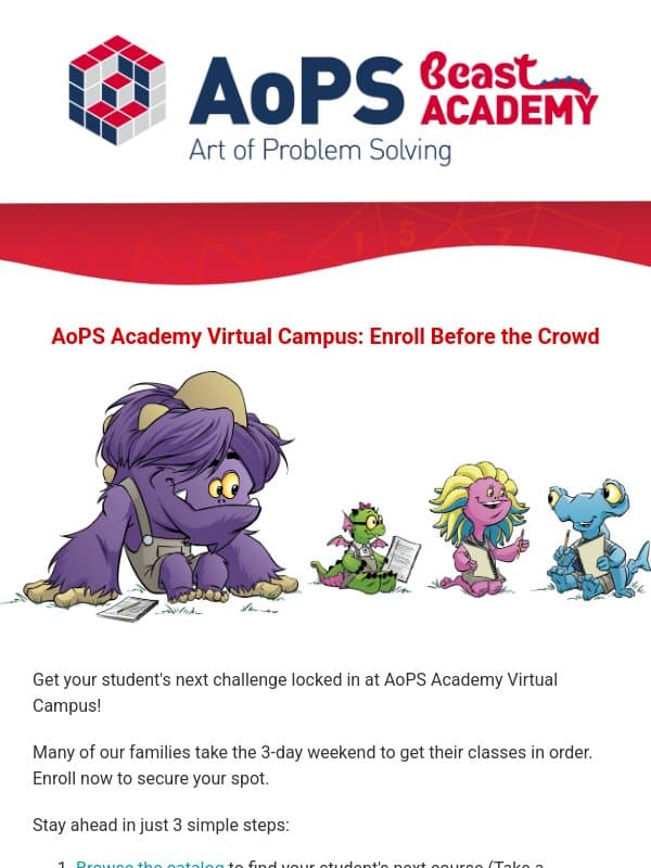 Lock in their next challenge before Labor Day email from Beast Academy