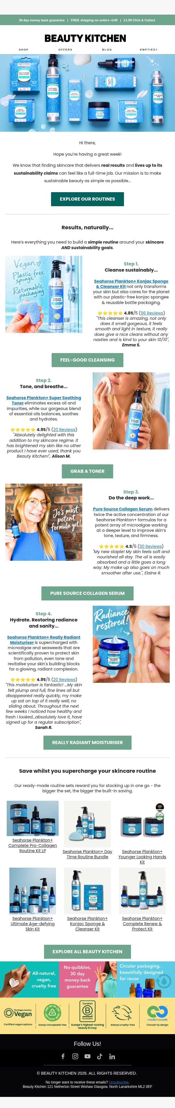 Real results. One simple routine. ✨ email from Beauty Kitchen screenshot