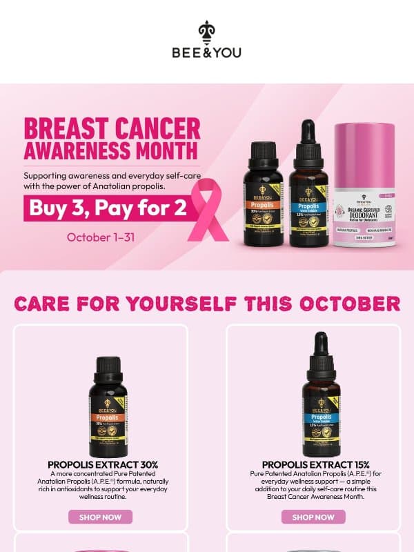 Last Day ⏰ Breast Cancer Awareness Month with BEE&YOU email from Bee & You