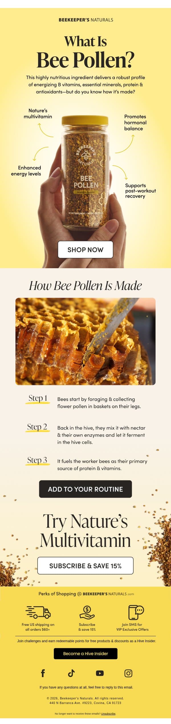 Why Bee Pollen Is So Powerful 🐝 email from Beekeeper's Naturals screenshot
