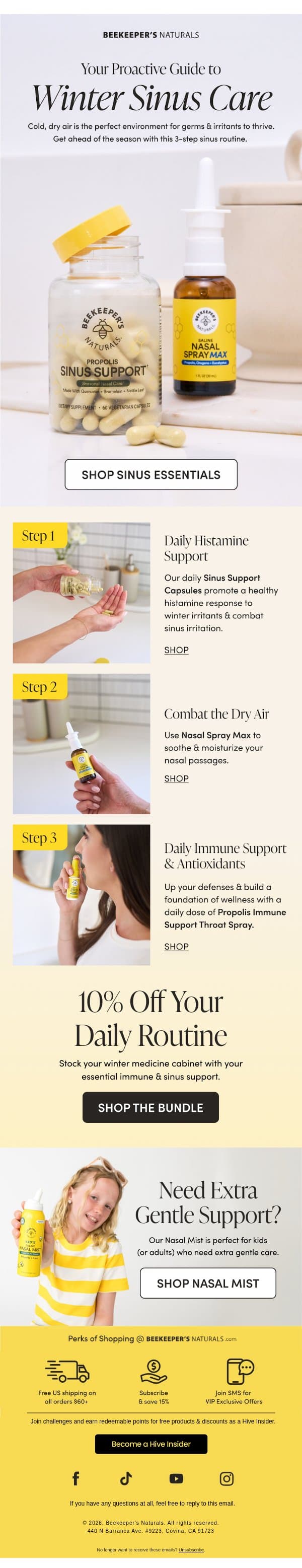 Get Ahead of Your Winter Sinus Issues 🤧 email from Beekeeper's Naturals screenshot