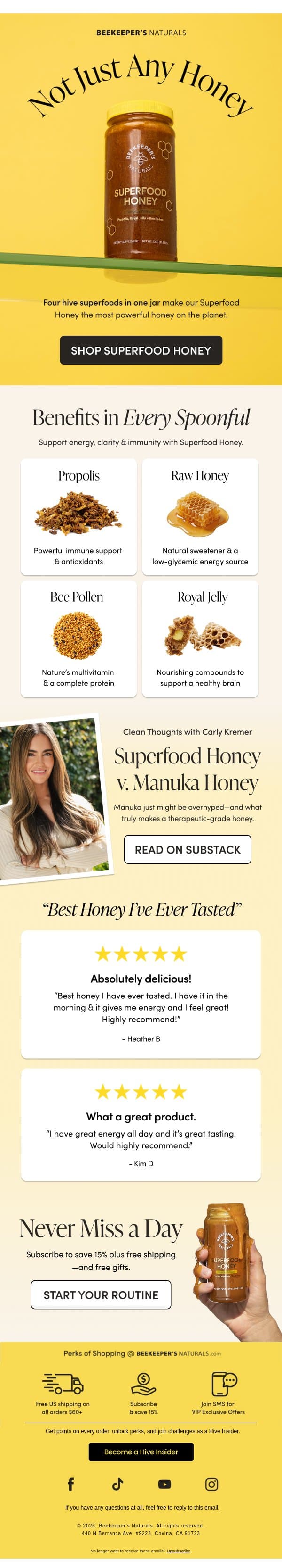Hot Take 😮 Manuka Honey Is Overhyped email from Beekeeper's Naturals screenshot