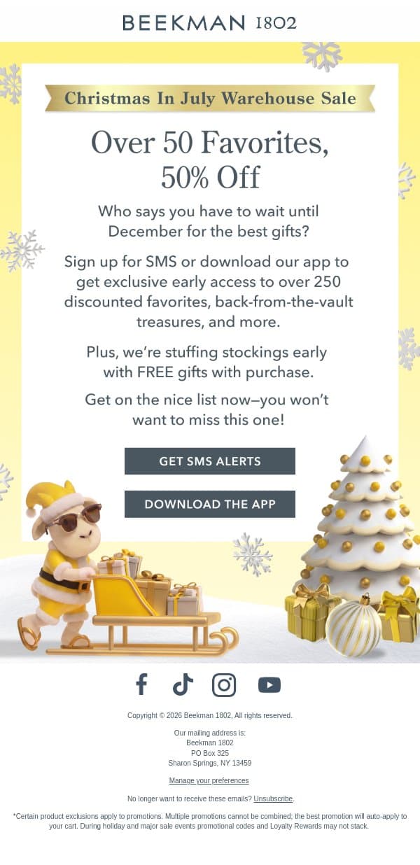 Our biggest summer sale is about to drop email from Beekman 1802 (small-batch segment) screenshot