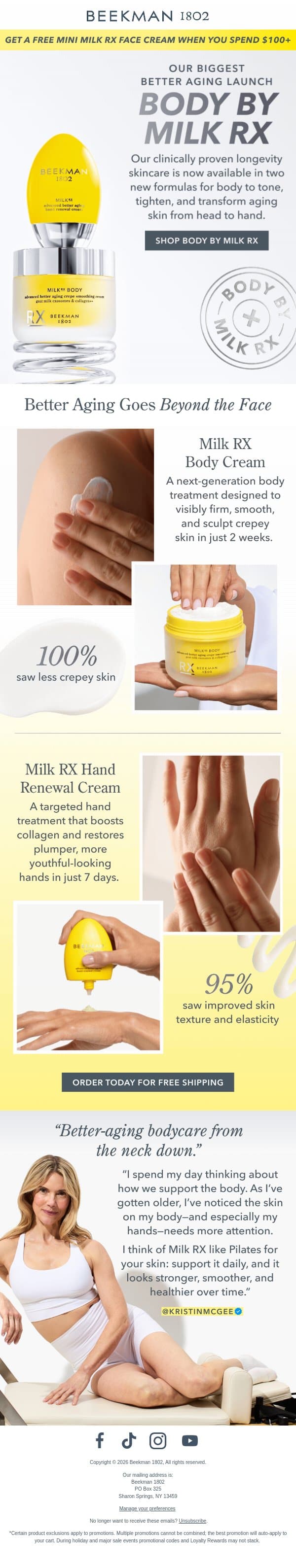Our biggest better-aging launch yet ✨ email from Beekman 1802 (small-batch segment) screenshot