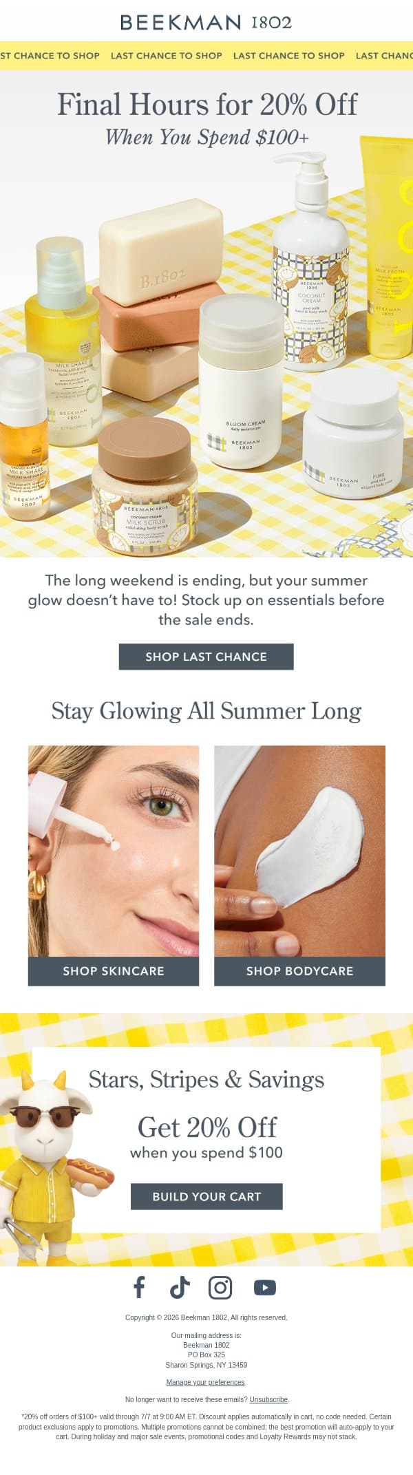 Last Chance for 20% Off ⏰ email from Beekman 1802 (small-batch segment) screenshot
