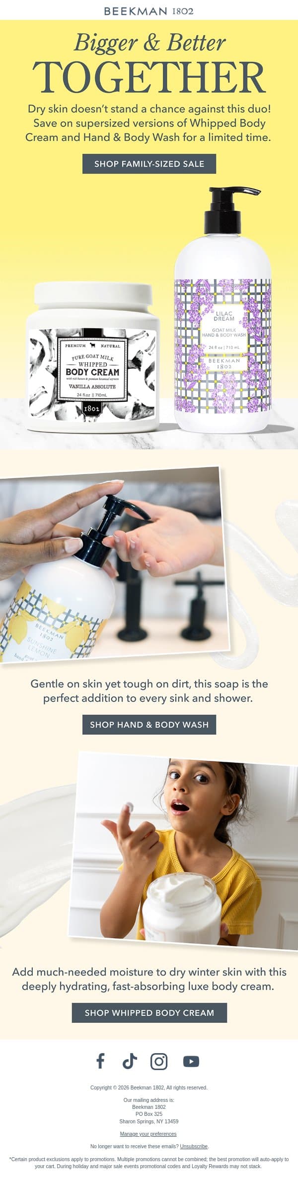 Bigger Sizes, Bigger Savings 💛 email from Beekman 1802 (small-batch segment) screenshot