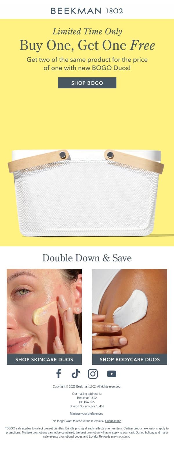 BOGO Starts Now π email from Beekman 1802 (small-batch segment) screenshot