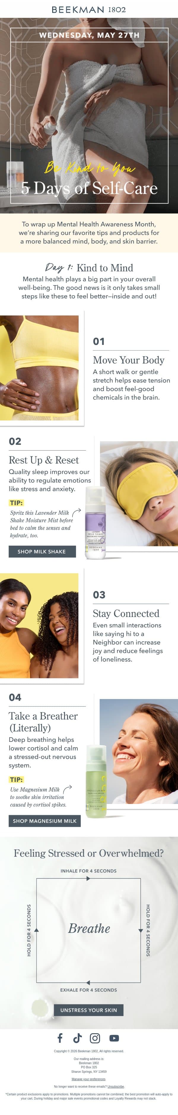 Be Kind to YOU: 5 Days of Self-Care ๐ email from Beekman 1802 (small-batch segment) screenshot