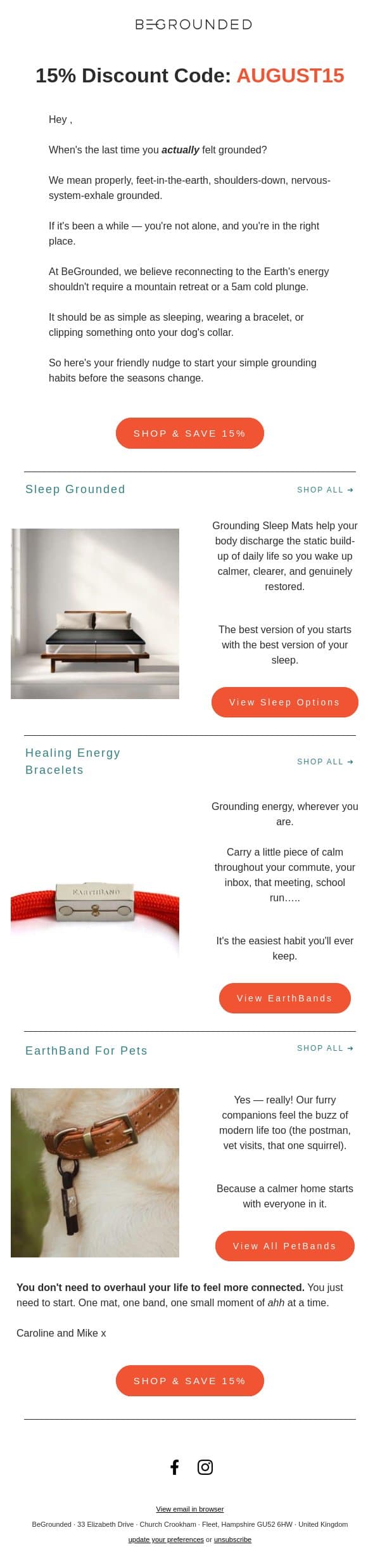 The Simplest Reset You're Not Doing Yet + 15% Discount Code Is Back email from BeGrounded screenshot