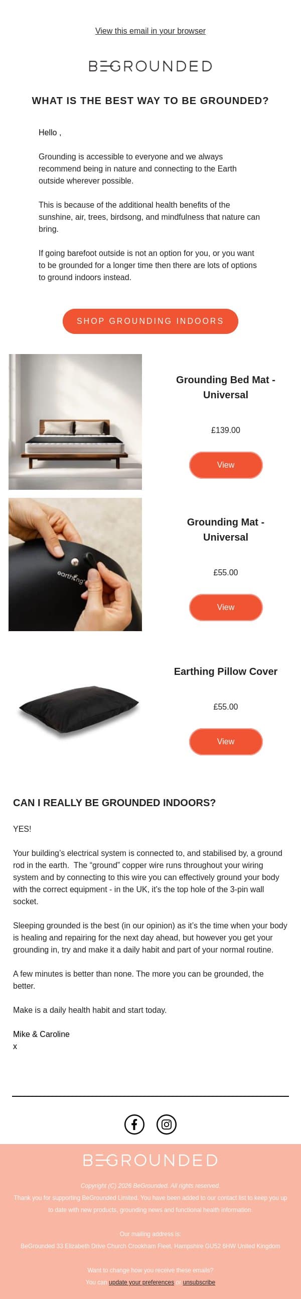 Can you really be grounded indoors? email from BeGrounded screenshot