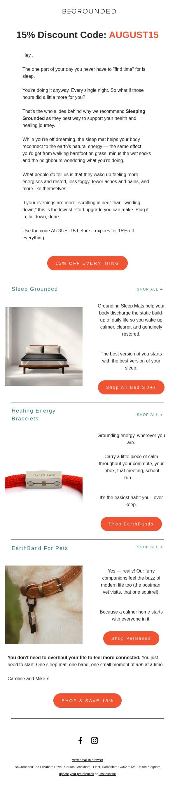 The 8 Hours You're Already Spending — Just Upgraded + 15% Discount Code Expires Soon email from BeGrounded screenshot