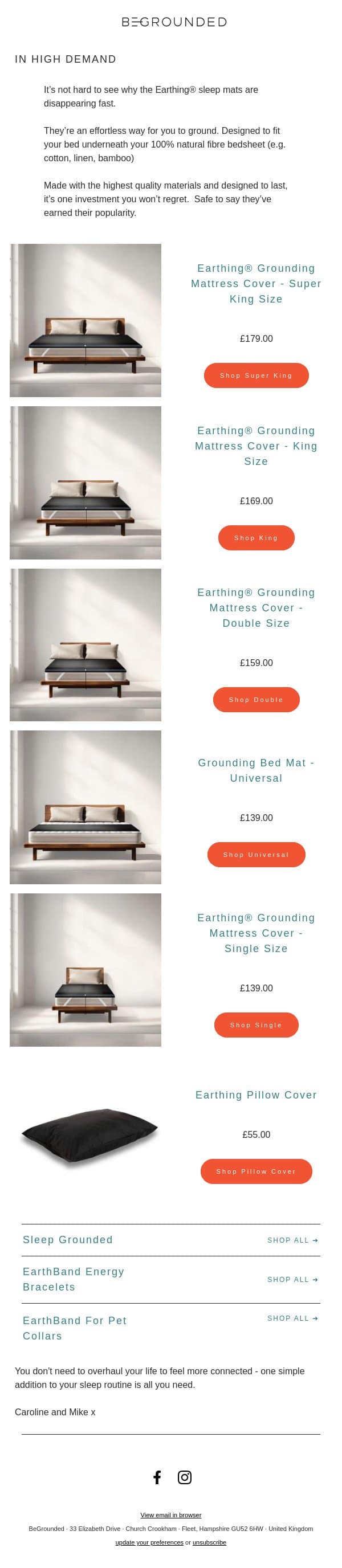 Sleep heroes, selling fast email from BeGrounded screenshot
