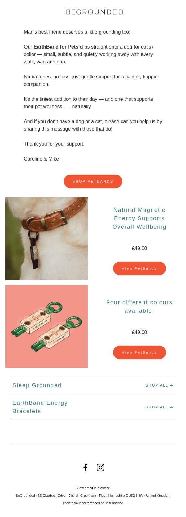 A little something for your best friend! - EarthBand for Pets email from BeGrounded screenshot