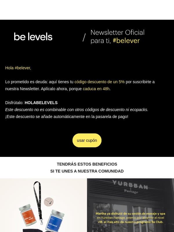 Re: Tienes un descuento esperándote... email from Belevels