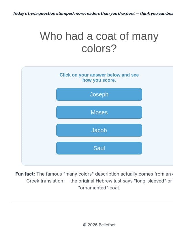 Bible Trivia: Can You Get This One Right? email from Beliefnet