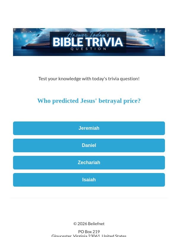 Test Your Bible Knowledge! 📖 email from Beliefnet