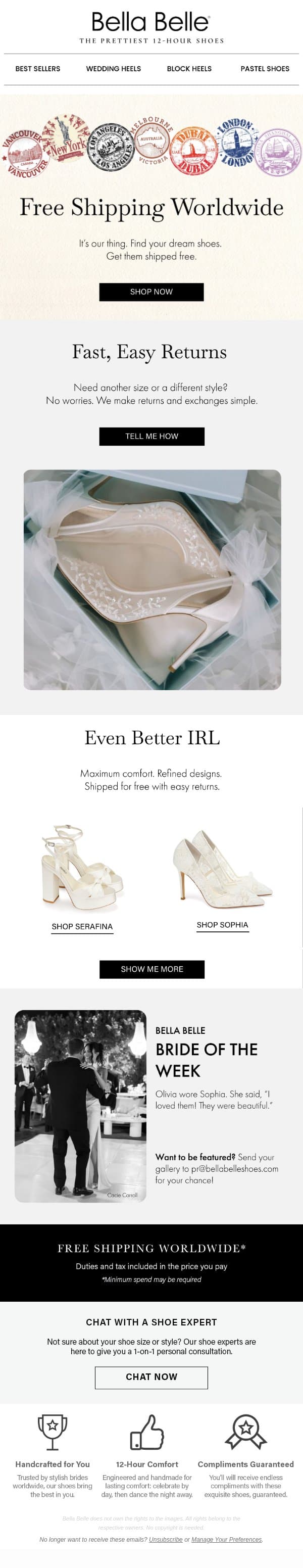 Seriously, it’s FREE! email from Bella Belle Shoes screenshot