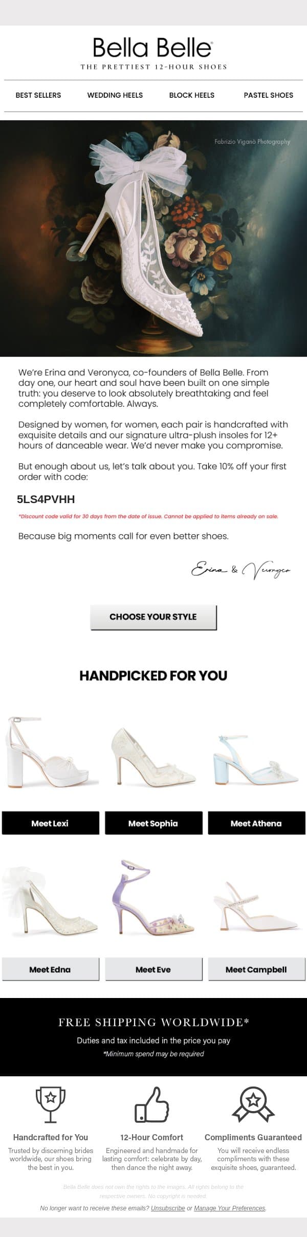 Here's 10% off for you š„¹āØ email from Bella Belle Shoes screenshot