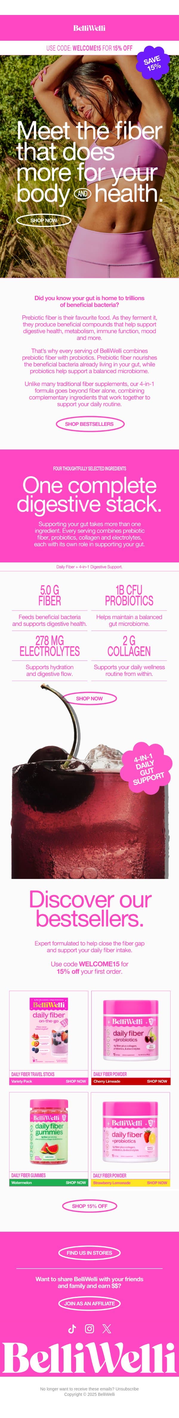 Support your gut with 15% OFF email from BelliWelli screenshot