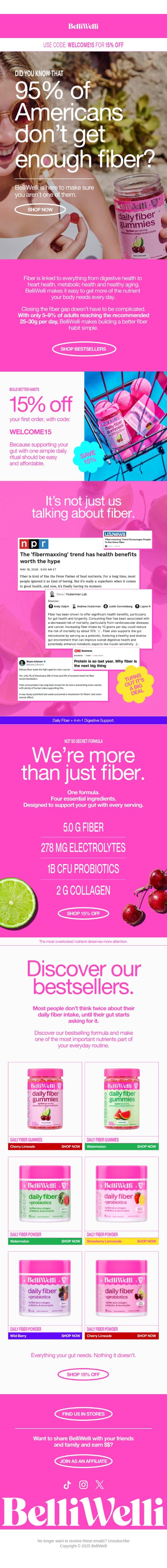 Take 15% OFF the start of your fiber journey email from BelliWelli screenshot