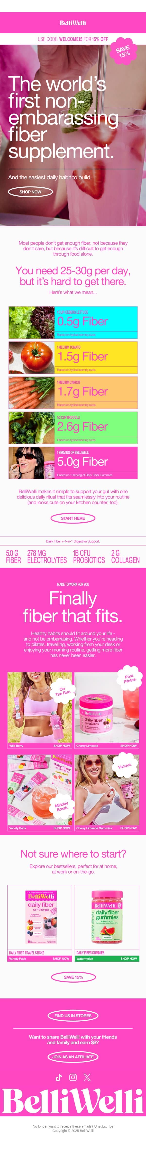 Fiber that fits your life. email from BelliWelli screenshot