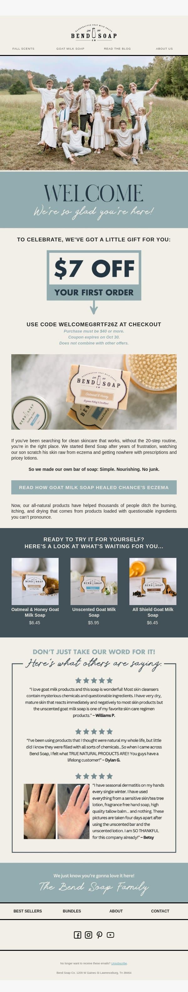 Your Welcome Gift is Ready ππ email from Bend Soap Company screenshot