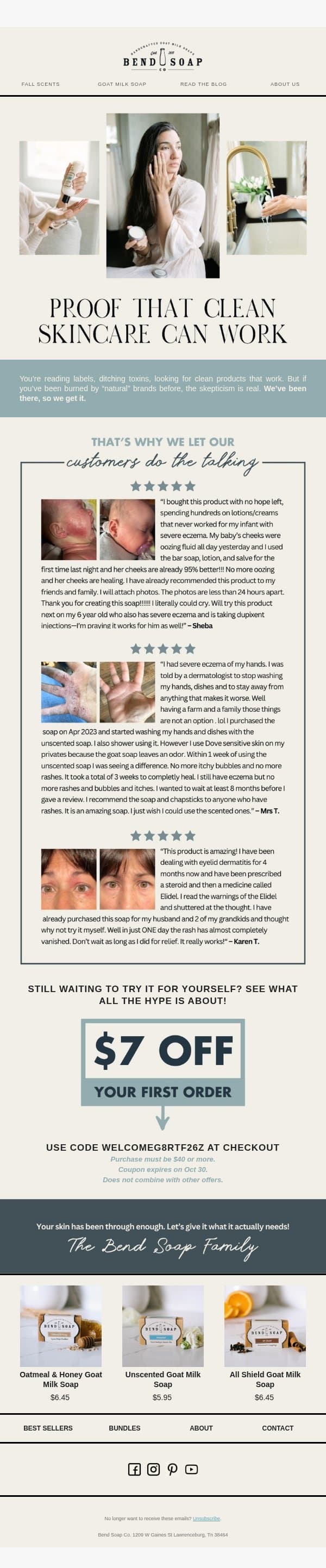 💬 Proof that clean skincare can WORK! email from Bend Soap Company screenshot