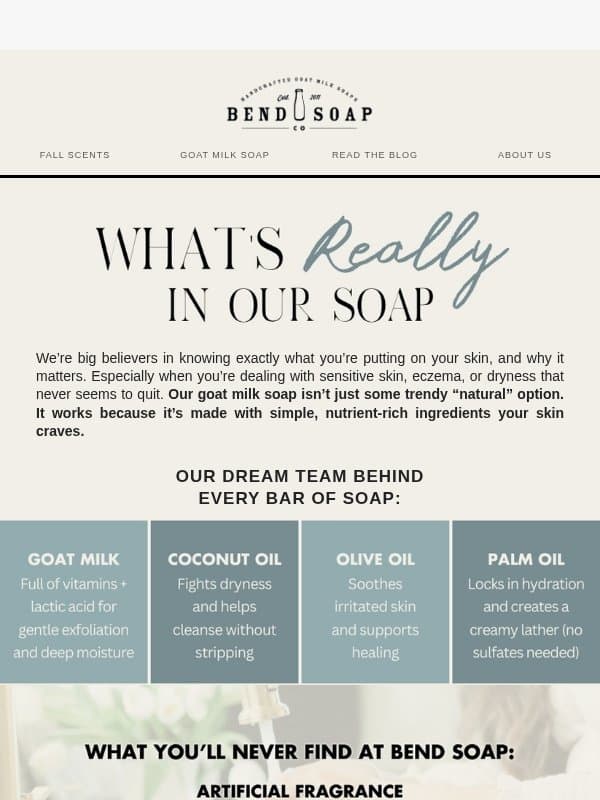 What’s REALLY in our soap 👀🧼 email from Bend Soap Company