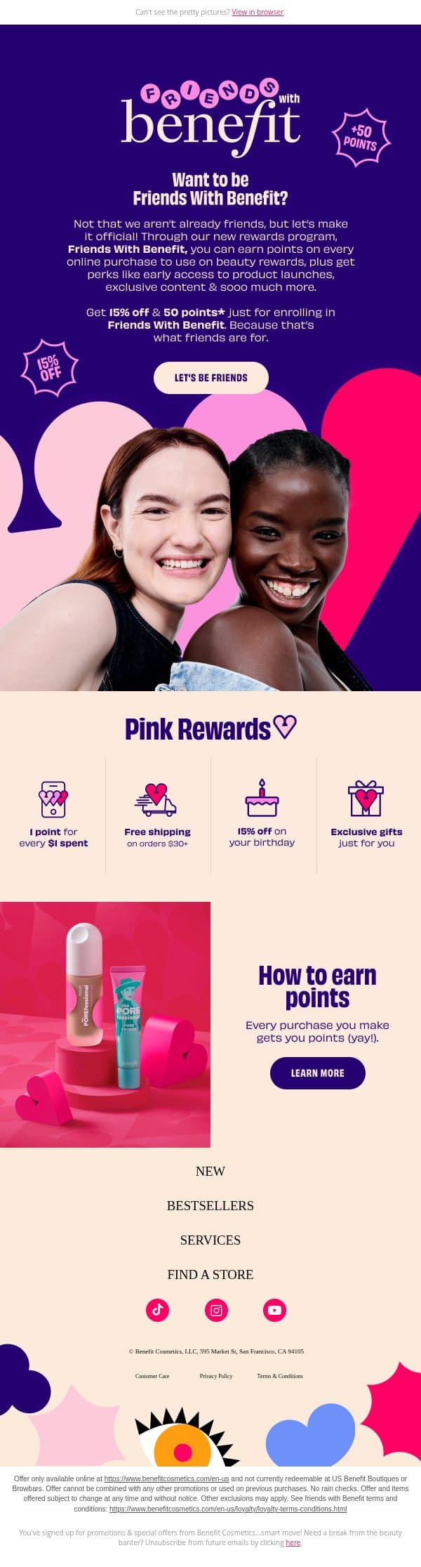 ✨ Want more deals? Join our Friends with Benefit Rewards Program! email from Benefit Cosmetics screenshot