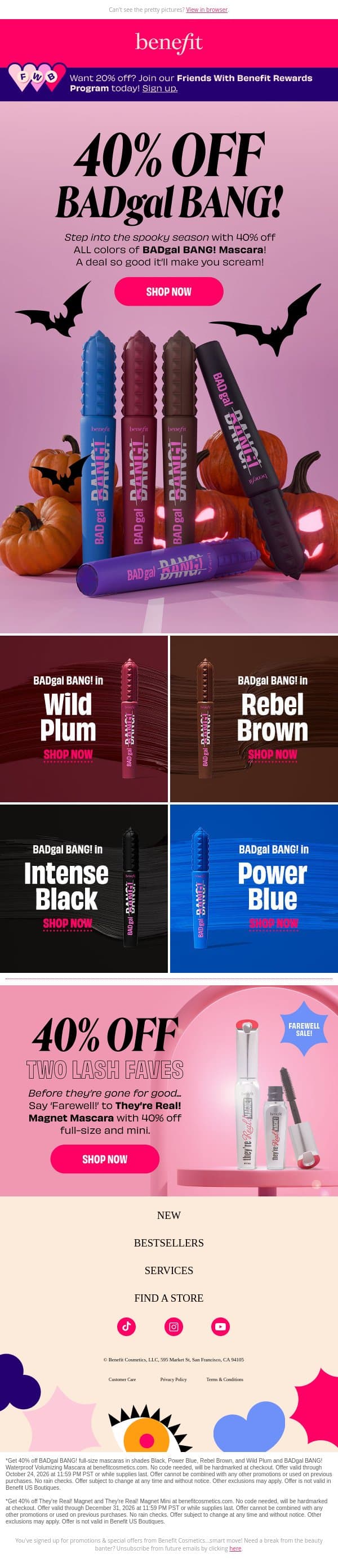 π± A Screamin' Good Deal: 40% off BADgal BANG! Mascara email from Benefit Cosmetics screenshot