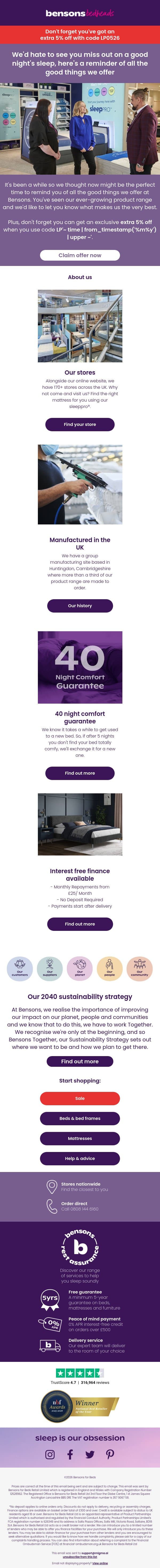 Want To Know Why We're The Best? email from Bensons for Beds screenshot