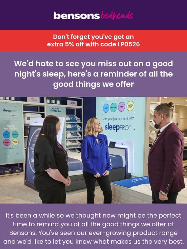 Want To Know Why We're The Best? email from Bensons for Beds
