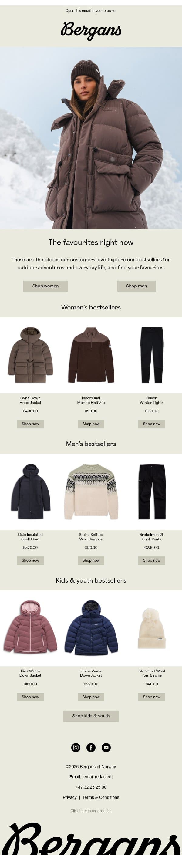 Shop our most-loved styles email from Bergans screenshot
