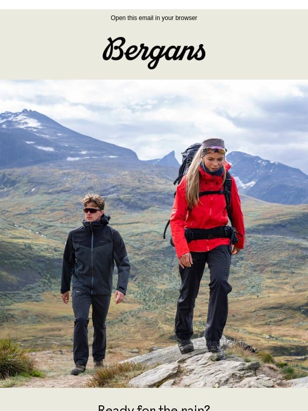 Rainy days. Outdoor plans. email from Bergans