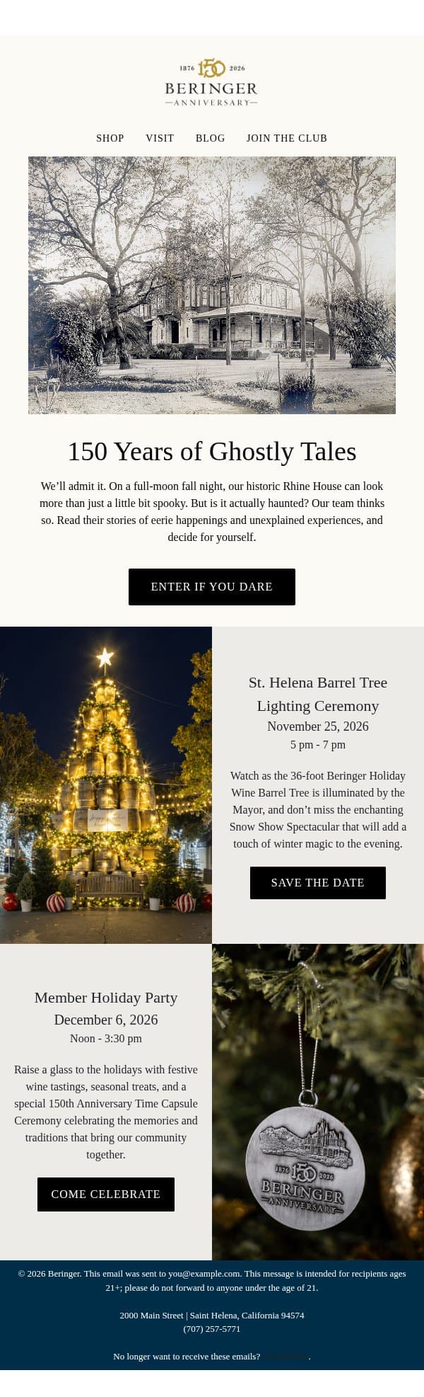 Ghosts in the Wine Cave? email from Beringer Vineyards screenshot