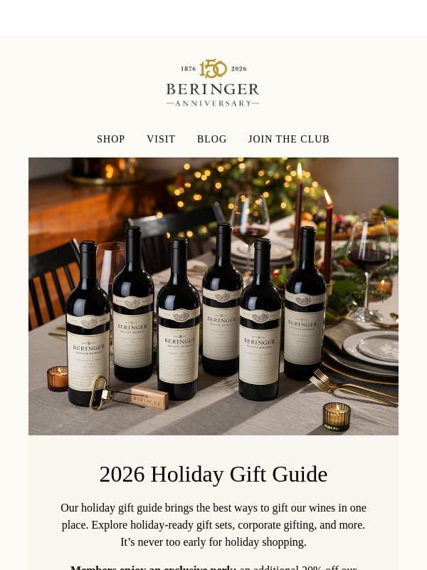 First look: The 2026 Gift Guide email from Beringer Vineyards
