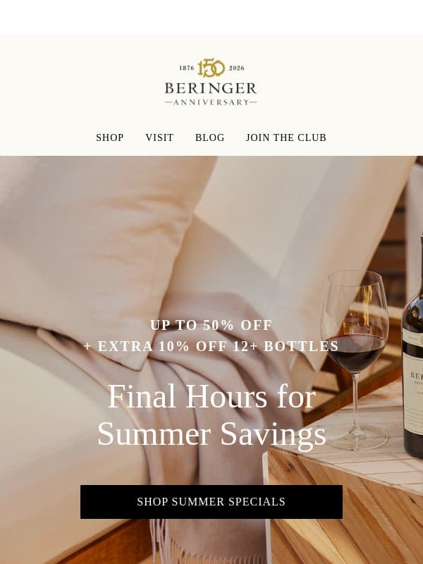 Last Chance Before Prices Reset! email from Beringer Vineyards