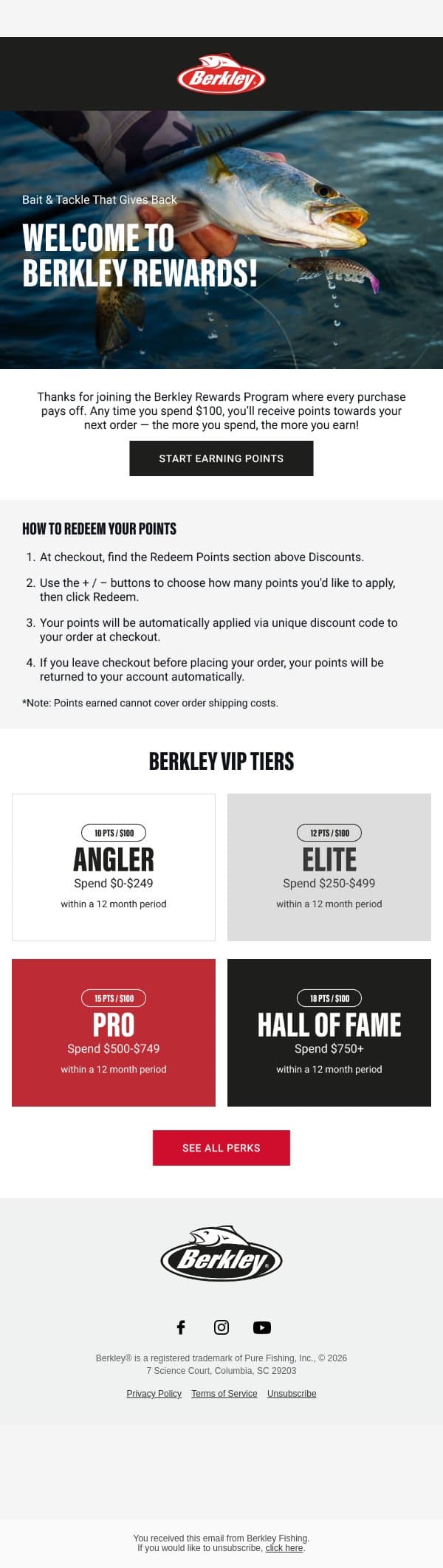 You’re In — Now Let’s Earn Some Points ❗ email from Berkley Fishing screenshot