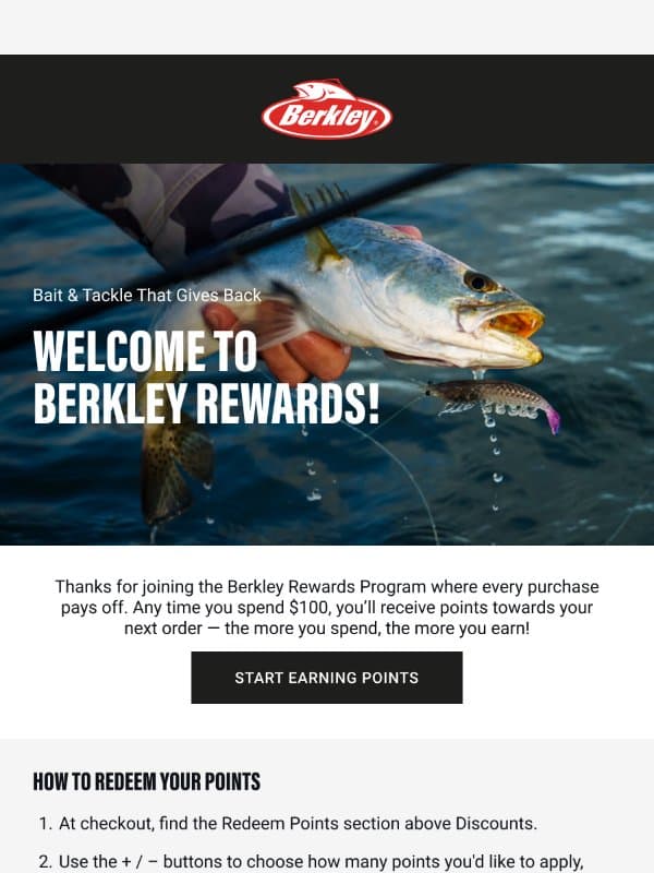 You’re In — Now Let’s Earn Some Points ❗ email from Berkley Fishing