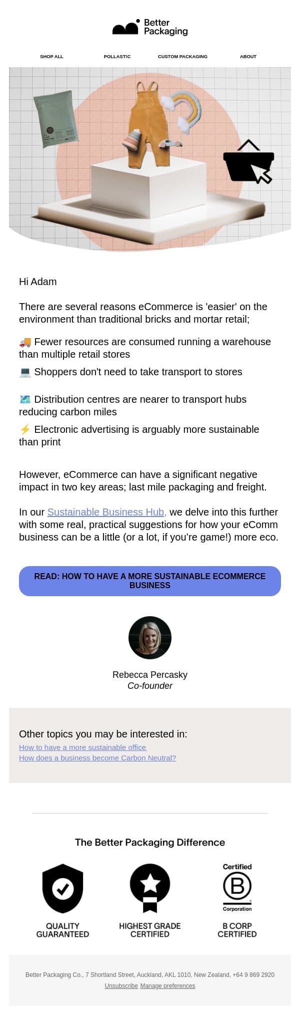 đź’ˇ How to have a more sustainable eCommerce business email from Better Packaging Co. screenshot