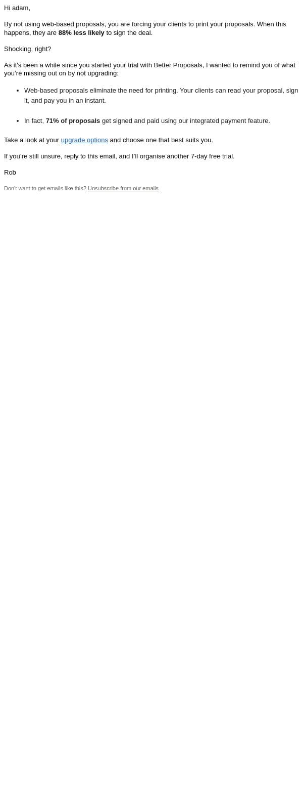 Increase your conversions by 88% email from Better Proposals screenshot