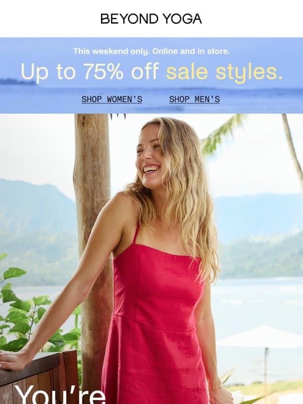 Up to 75% off Sale Styles email from Beyond Yoga