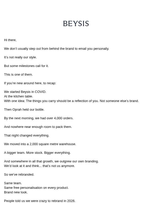 We’ve had a bit of work done. email from Beysis