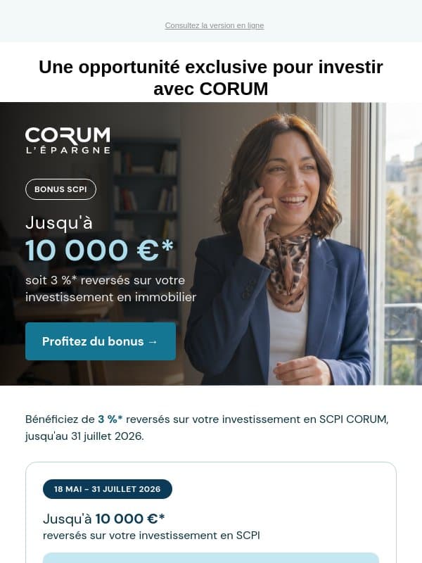 Plus que quelques jours pour profiter de 3 % de bonus SCPI email from BFM Business