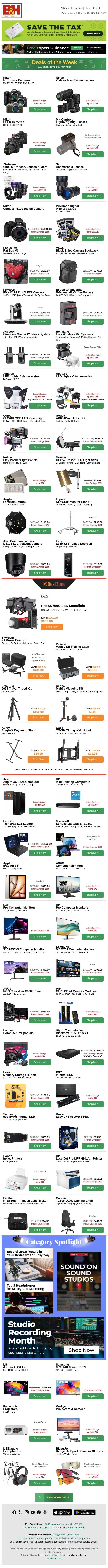 Save BIG Now on Nikon, Aputure, HP, LG, Samsung & More! email from B&H Photo Video Pro Audio screenshot