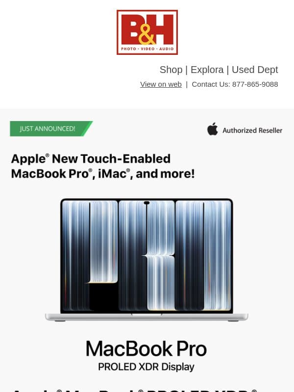 Apple Reveals New Touch-Enabled MacBook Pro, iMac, and more! email from B&H Photo Video Pro Audio