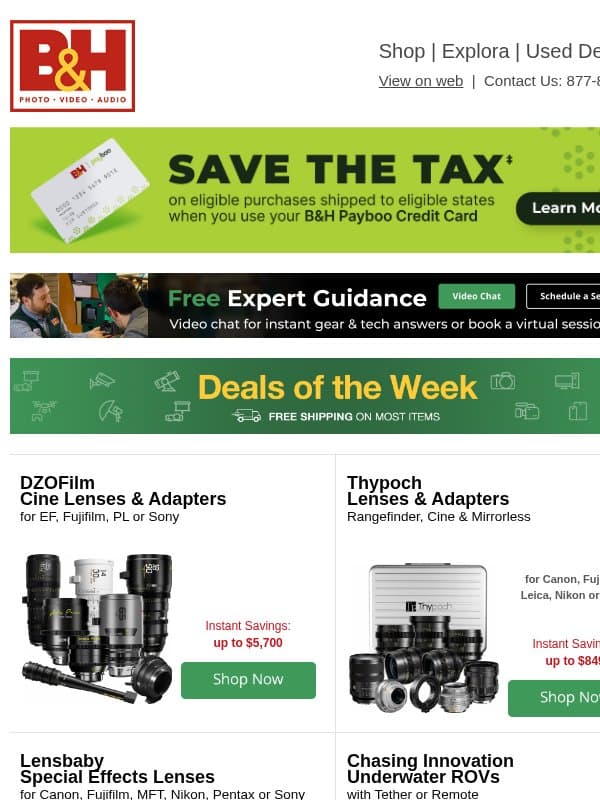 Just In: Huge Savings on Lenses, Computers, Headphones & More! email from B&H Photo Video Pro Audio