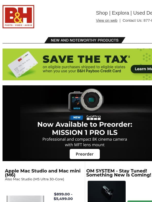 Preorder GoPro 8K Camera, ZWO Telescope, Apple Macs + OM System & Ricoh Teasers! email from B&H Photo Video Pro Audio