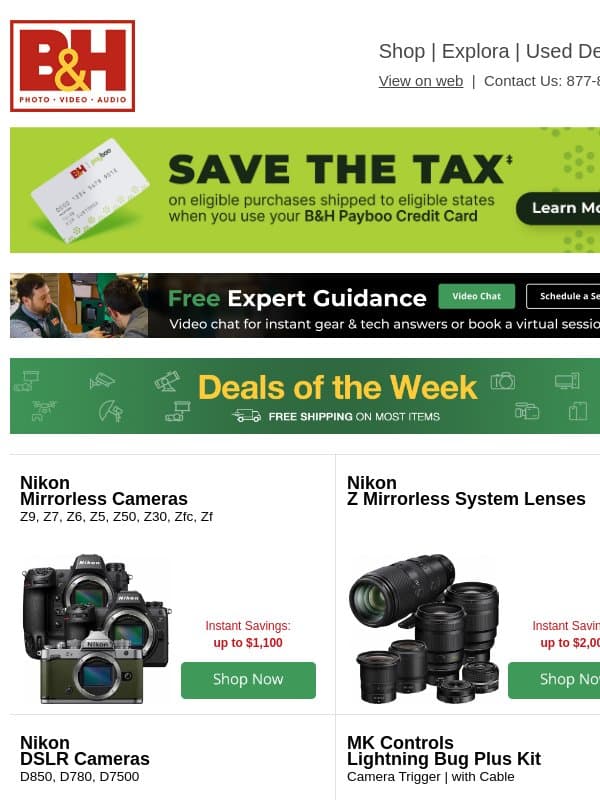 Save BIG Now on Nikon, Aputure, HP, LG, Samsung & More! email from B&H Photo Video Pro Audio